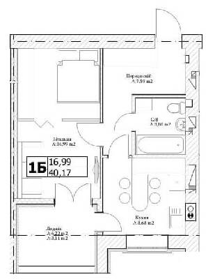 1-кімнатна 40.17 м² в ЖК Паркова Оселя від 21 000 грн/м², м. Буча