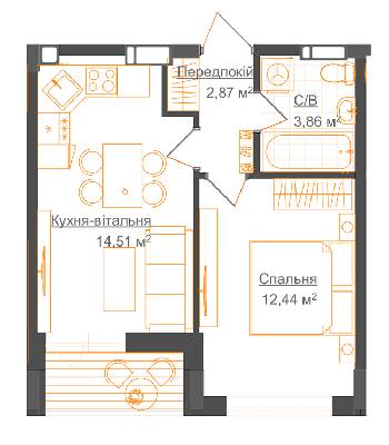 1-кімнатна 35.25 м² в ЖК Гостомель Residence від 19 800 грн/м², смт Гостомель