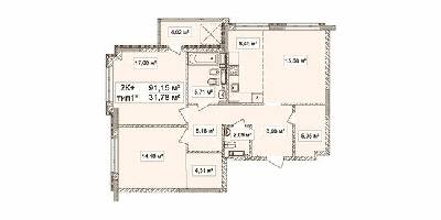 2-кімнатна 91.15 м² в ЖК Лук'янівський каскад від 36 284 грн/м², Київ