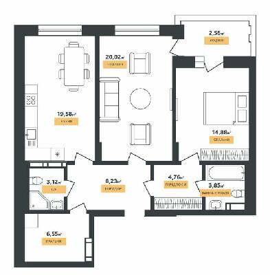 2-комнатная 83.55 м² в КД LA MANCHE от 63 450 грн/м², Киев