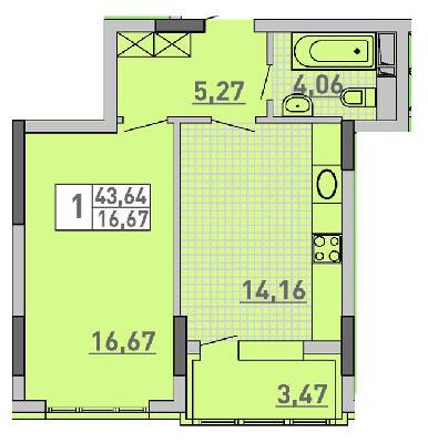 1-комнатная 43.64 м² в ЖК Паркове місто от 32 100 грн/м², Киев