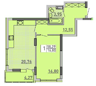 1-комнатная 58.29 м² в ЖК Паркове місто от 40 850 грн/м², Киев