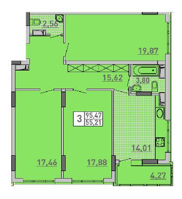 3-комнатная 95.47 м² в ЖК Паркове місто от 37 350 грн/м², Киев