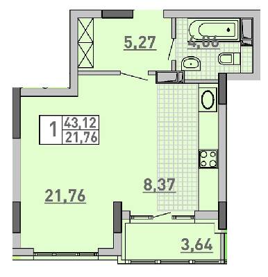 1-комнатная 43.12 м² в ЖК Паркове місто от 31 450 грн/м², Киев