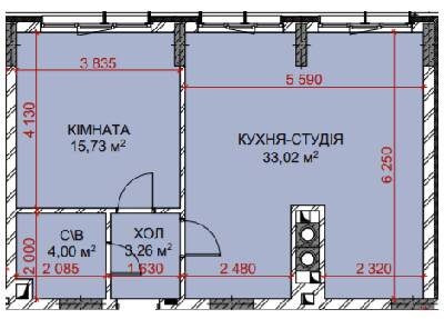 1-кімнатна 56.01 м² в ЖК Riverside від 34 500 грн/м², с. Погреби