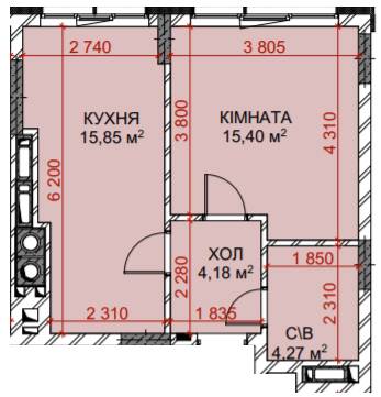 1-кімнатна 39.7 м² в ЖК Riverside від 34 500 грн/м², с. Погреби