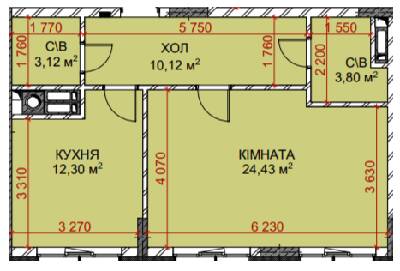 1-кімнатна 53.77 м² в ЖК Riverside від 34 500 грн/м², с. Погреби