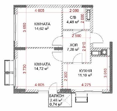 2-кімнатна 52.94 м² в ЖК Riverside від 29 000 грн/м², с. Погреби