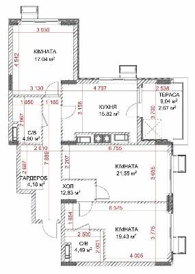 3-кімнатна 102.91 м² в ЖК Riverside від 23 000 грн/м², с. Погреби