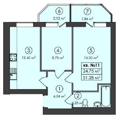2-комнатная 51.28 м² в ЖК Family-2 от 23 750 грн/м², с. Гатное