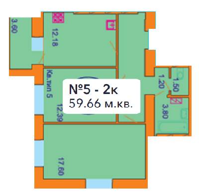 2-комнатная 59.66 м² в ЖК София Киевская от 15 500 грн/м², с. Софиевская Борщаговка