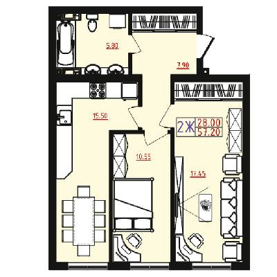 2-кімнатна 57.2 м² в ЖМ Острови від 17 000 грн/м², Одеса