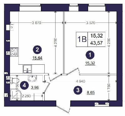 1-кімнатна 43.57 м² в ЖК Емоція від 25 000 грн/м², с. Хотів