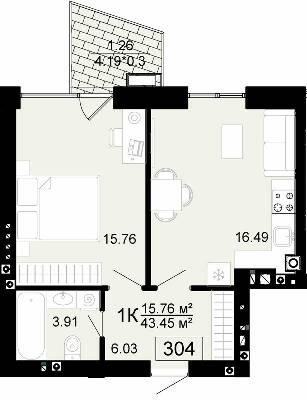1-кімнатна 43.45 м² в ЖК City Lake від 22 500 грн/м², с. Шевченкове