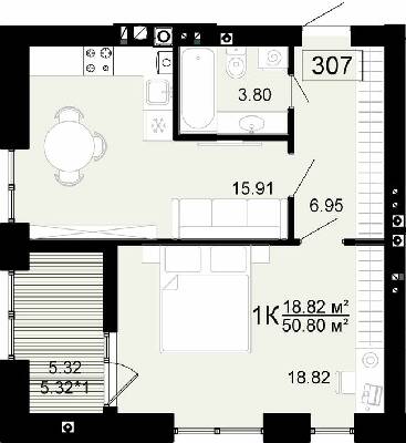 1-кімнатна 50.8 м² в ЖК City Lake від 22 500 грн/м², с. Шевченкове