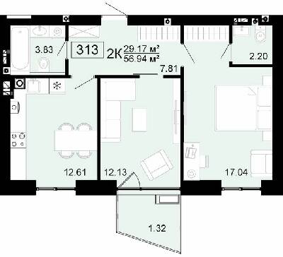 2-кімнатна 56.94 м² в ЖК City Lake від 17 500 грн/м², с. Шевченкове