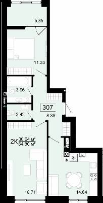 2-кімнатна 64.8 м² в ЖК City Lake від 17 500 грн/м², с. Шевченкове