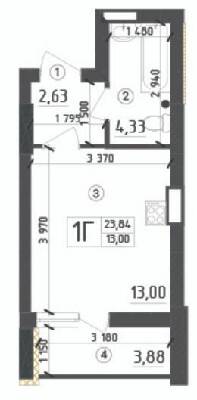 1-кімнатна 23.84 м² в ЖК Aquamarine від 20 950 грн/м², м. Українка
