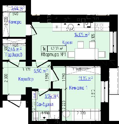 1-кімнатна 42.33 м² в ЖК Viking Home від 16 500 грн/м², м. Ірпінь