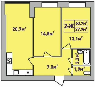 2-кімнатна 60.7 м² в ЖК Центральний-Преміум від 32 200 грн/м², м. Ірпінь