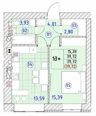 1-кімнатна 39.72 м² в ЖК Continent Ray від 25 200 грн/м², м. Буча