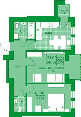 2-кімнатна 59.18 м² в ЖК Київський від 17 800 грн/м², м. Буча