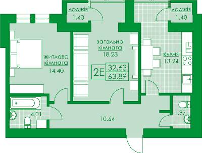 2-кімнатна 63.89 м² в ЖК Київський від 16 300 грн/м², м. Буча