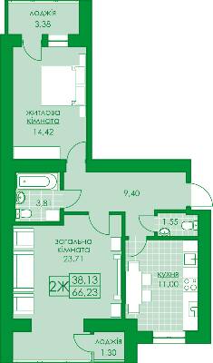2-кімнатна 66.23 м² в ЖК Київський від 16 300 грн/м², м. Буча