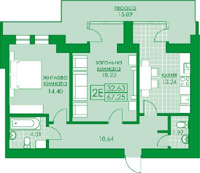 2-кімнатна 67.25 м² в ЖК Київський від 16 300 грн/м², м. Буча