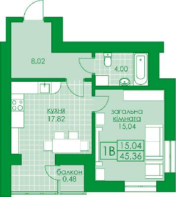 1-кімнатна 45.36 м² в ЖК Київський від 21 000 грн/м², м. Буча