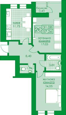 2-кімнатна 57.26 м² в ЖК Київський від 16 850 грн/м², м. Буча