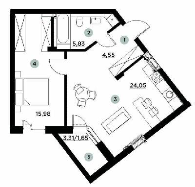 1-кімнатна 52.06 м² в ЖК PARKTOWN від 18 500 грн/м², смт Гостомель