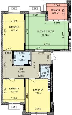 3-кімнатна 95.91 м² в ЖК Найкращий квартал-2 від 31 500 грн/м², смт Гостомель