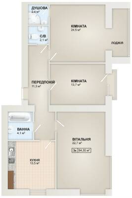 3-кімнатна 94.3 м² в ЖК Містечко Козацьке від 13 800 грн/м², Івано-Франківськ
