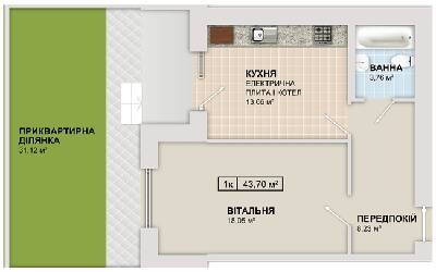 1-кімнатна 43.7 м² в ЖК Містечко Козацьке від 13 800 грн/м², Івано-Франківськ