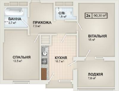2-комнатная 60.3 м² в ЖК HydroPark DeLuxe от 23 500 грн/м², Ивано-Франковск