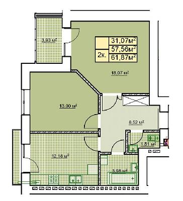 2-комнатная 61.87 м² в ЖК Millennium от 12 100 грн/м², Ивано-Франковск