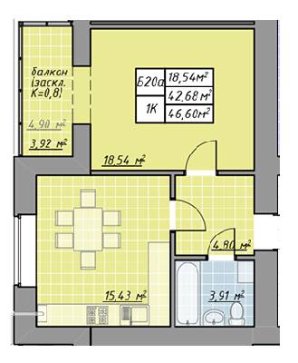 1-кімнатна 46.6 м² в ЖК Millennium від 12 600 грн/м², Івано-Франківськ
