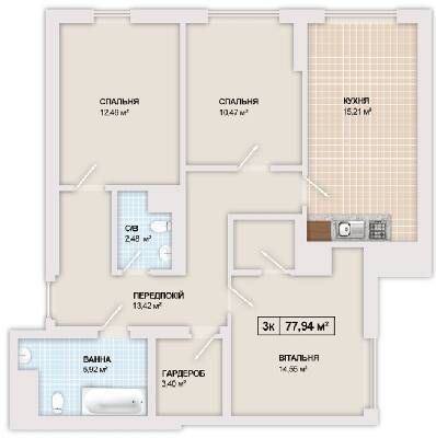 3-комнатная 77.94 м² в ЖК Sonata от 16 300 грн/м², Ивано-Франковск