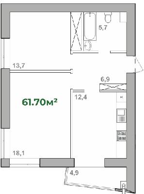 2-комнатная 61.7 м² в ЖК Городок Липки от 16 000 грн/м², Ивано-Франковск