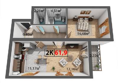 2-кімнатна 61.9 м² в ЖК Квартал Віденський від 14 200 грн/м², Івано-Франківськ
