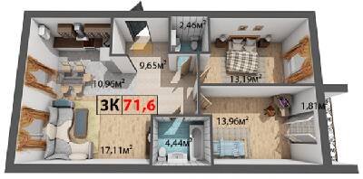 3-кімнатна 71.6 м² в ЖК Квартал Віденський від 14 200 грн/м², Івано-Франківськ