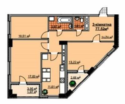 3-кімнатна 77.52 м² в ЖК Молодіжний від забудовника, Івано-Франківськ