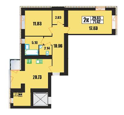 2-комнатная 71.42 м² в ЖК на ул. Панаса Мирного, 20/2 от 16 700 грн/м², Хмельницкий