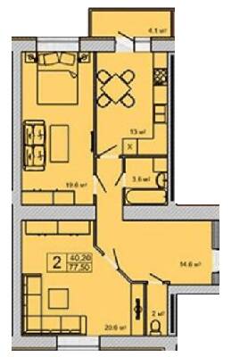 2-комнатная 77.5 м² в ЖК Turkish City от 22 000 грн/м², Винница