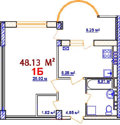 1-комнатная 48.13 м² в ЖК Комфорт от 14 000 грн/м², Винница