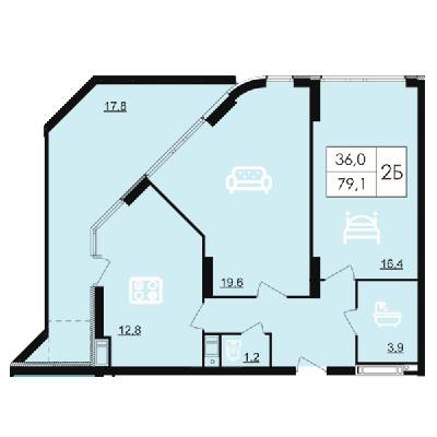 2-кімнатна 79.1 м² в ЖК Лісопарковий від 20 900 грн/м², Вінниця