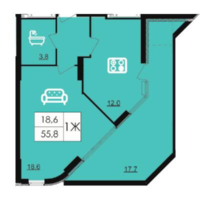 1-комнатная 55.8 м² в ЖК Лесопарковый от 22 200 грн/м², Винница