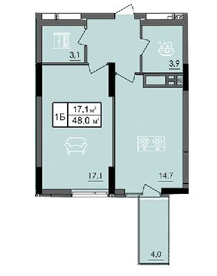 1-комнатная 48 м² в ЖК Лесопарковый от 22 100 грн/м², Винница