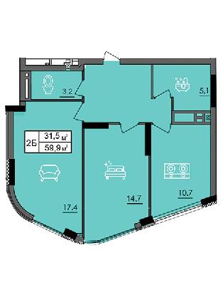 2-кімнатна 59.9 м² в ЖК Лісопарковий від 21 900 грн/м², Вінниця